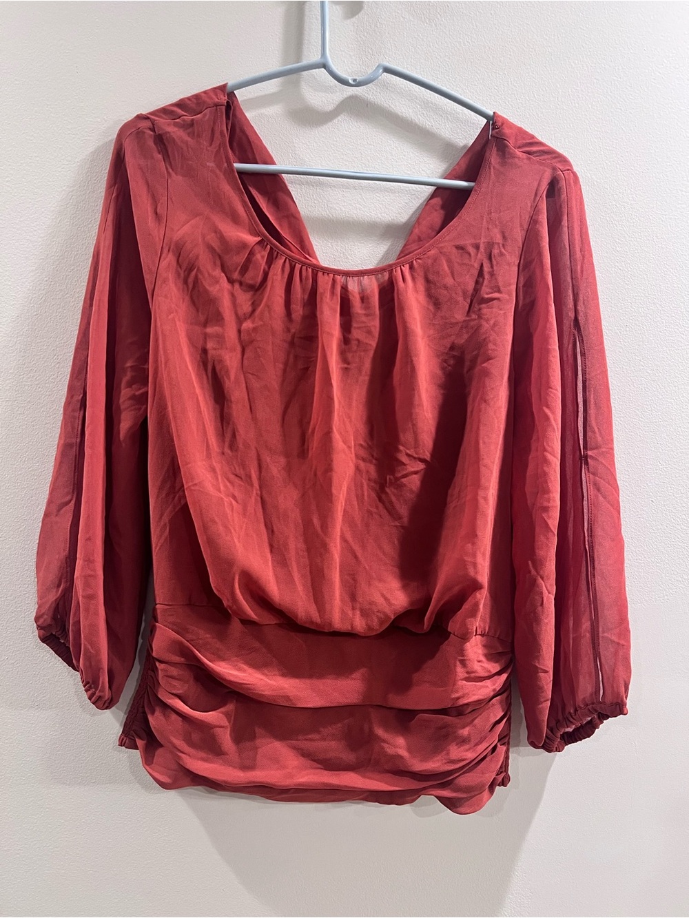 White House Black Market Rust Red Scoop Neck Blouson Blouse